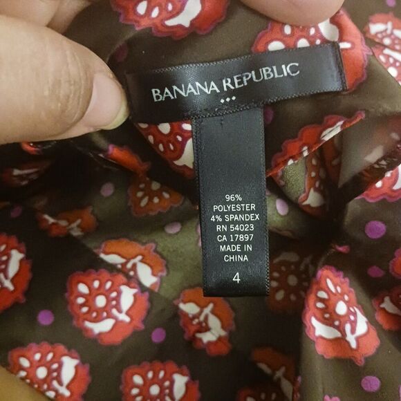 Banana Republic Preppy Y2K Silkly Geometric Print Cap Sleeve Dress Red Blk Sz 4 - Picture 5 of 6